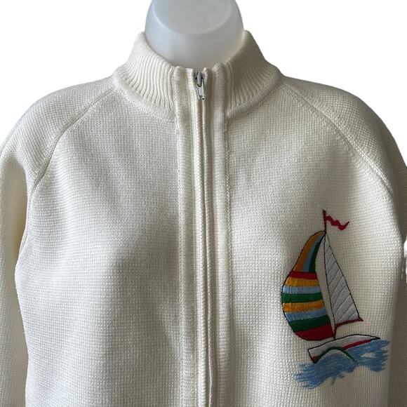VINTAGE 1960’s LeRoy Knitwear Nautical Zip Front Cardigan Size Medium - Picture 5 of 7